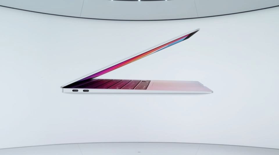 Apple’s M1-powered MacBook Air, as shown during the “One More Thing” press conference. - Credit: Apple Inc.