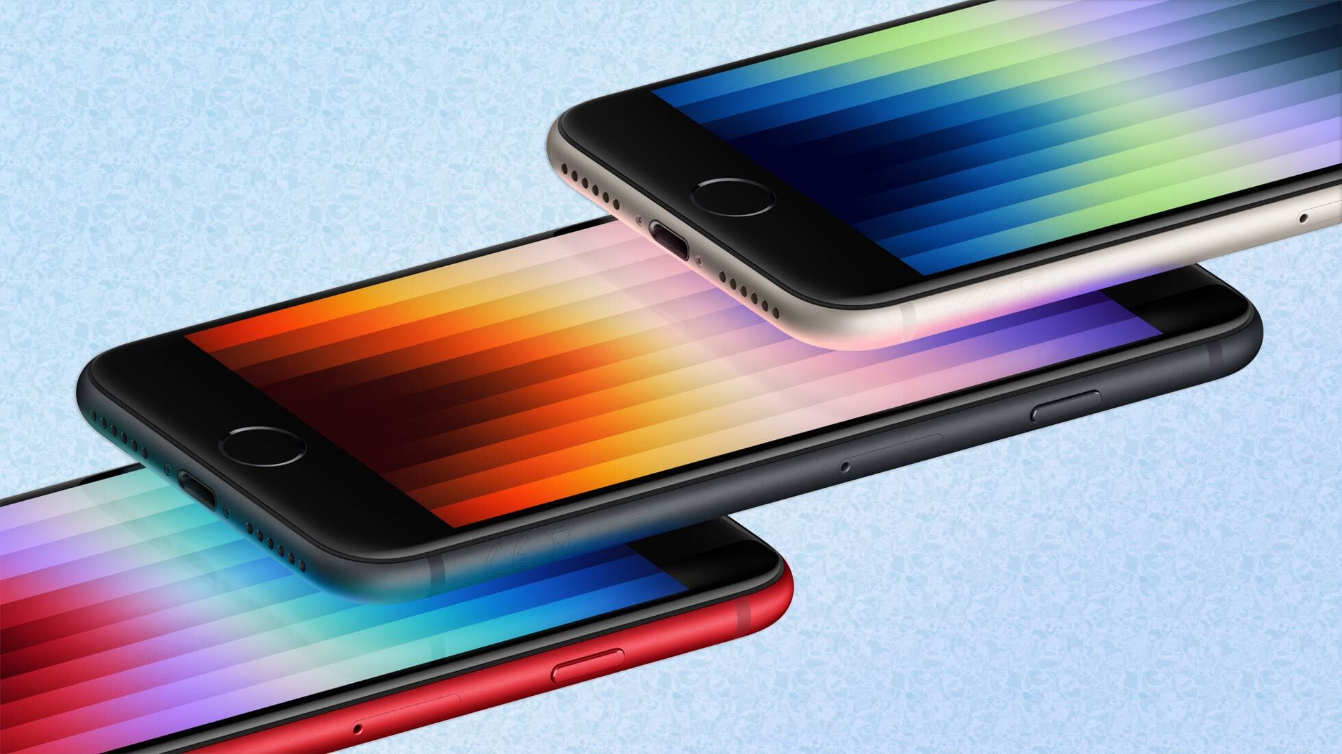iphone se 2022 render on a blue background